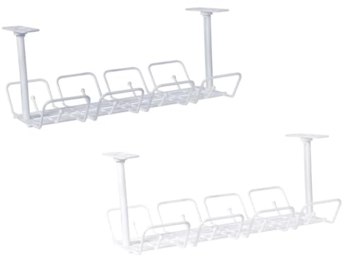 Didiseaon 2pcs Under Desk Cable Tray Rack for Wire and Cord Management Space-Saving Mesh Storage with Hooks Sturdy and Compact Design for Power Adapters Chargers Keyboard Cables Easy