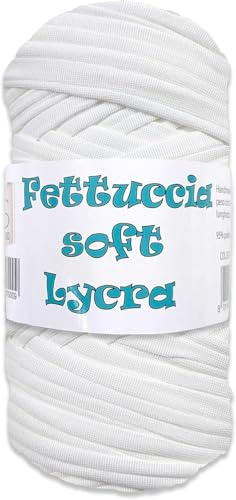 Fettuccia per Borse in Lycra Soft ad Uncinetto e Ferri MAS 400gr/105 mt. Ideale per Borse, Zaini, Cestini, Tappeti. (bianco 51)