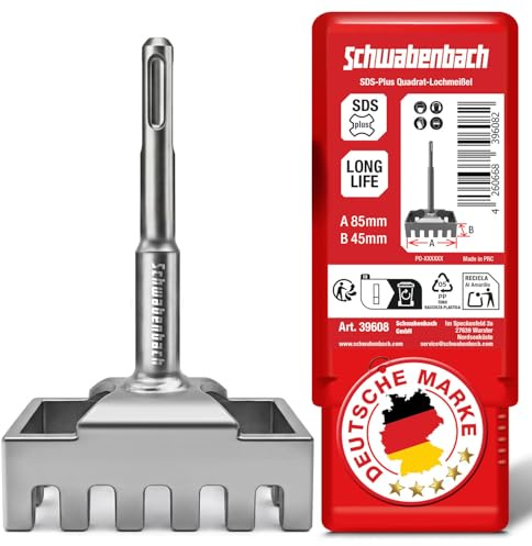 SCHWABENBACH® SDS Plus Lochmeißel 85 x 45 mm für Unterputzdosen | Quadratloch Meißel für Bohrhammer - Steckdosen Lochfräse für Beton, Ziegel & Mauerwerk