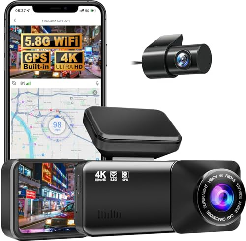 Dashcam Pro 2.0 mit 4K Vorne Hinten, 5.8GHz WiFi, GPS, kostenlose 64-GB-Karte, Dashcam mit Parküberwachung, 170° Weitwinkel, Nachtsicht & Parkmodus