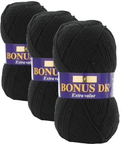 Sirdar Hayfield Bonus DK Double Knitting, Black (965), 100g (Pack of 3)