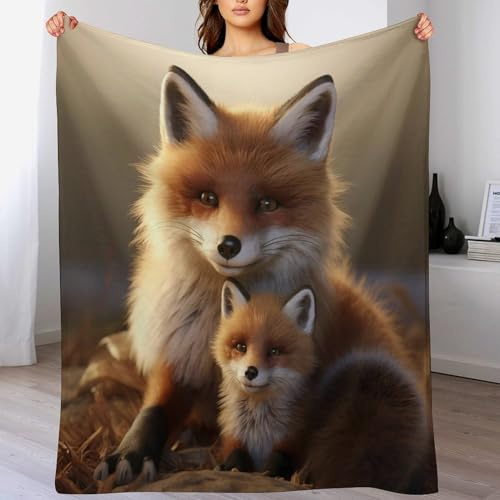 AASWSWW Animal Fuchs Decke,Vier Jahreszeiten Weich Wohndecke Schlafdecke Sofadecke Pelzdecke Couchdecke Flannel Bett Decken （100×130cm）