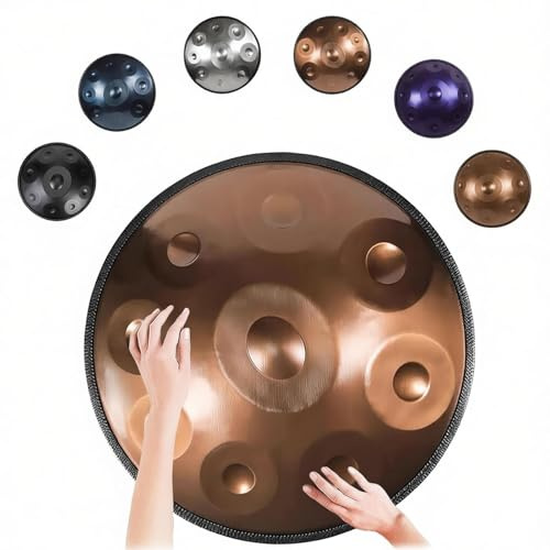 Handpan Instrument, 440/443 Hz 9/10/12 Töne 22 Zoll Handpan Drum,Hand Pan In D-Moll,inklusive Drum Tasche, Schlägel, Steel Pan Ständer, Für Anfänger, Profis, Musiktherapie(Gold,440hz 9 Notes)