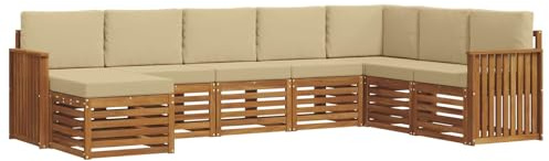 vidaXL Sofagarnituren 8 pcs Natur und Beige Massivholz Akazie, Garten-Sofa, modernes Ecksofa, robuster Outdoor-Möbel für Terrasse und Lounge, Bequeme Sitzgarnitur