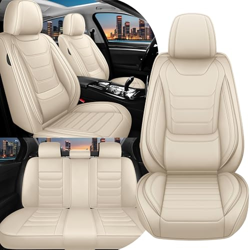 Soliget Für FIAT 500 2007-2026 Sitzbezüge, Vollständige Abdeckung Maßgeschneiderte Sitzbezüge,Wassergeschütztes & fleckenabweisendes Premium-Leder, (Vollsatz Set, Beige)