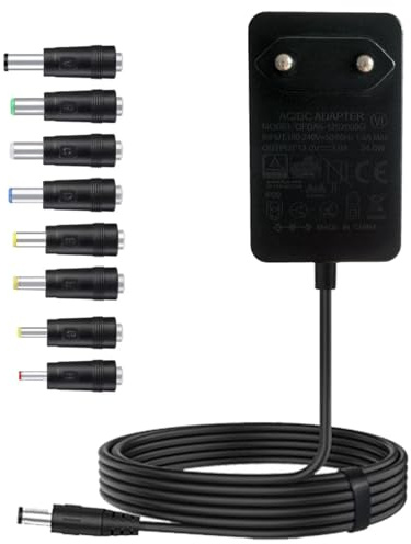 12V Netzteil 2A 12 Volt AC DC Adapter 100-240v 50-60hz Steckernetzteil mit 5.5 x 2.1mm DC-Stecker und 8 Spitzen 12 V Netzgerät Power Supply für LED-Licht mehr 12V2A-Geräte, DC12V-Transformator 1,5 m