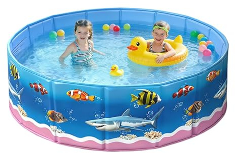 Generisch Piscina infantil rígida con estampado de dibujos animados, piscina al aire libre plegable sin inflar | para verano, jardín, terraza, suelo, baño, juego de perro