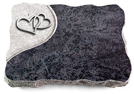 MEMORUM Grabmale Grabplatte, Grabstein, Grabkissen, Urnengrabstein, Liegegrabstein Modell Folio 40 x 30 x 5 cm Orion-Granit, poliert inkl. Gravur (Aluminium-Ornament Herzen)