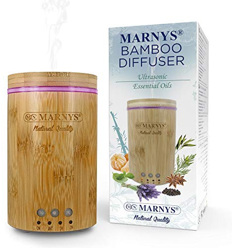 Marnys Ultraschall-Diffusor für ätherische Öle, Bambus, LED, Luftbefeuchter, 50 ml