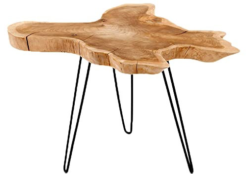 Meubletmoi Couchtisch aus Teak und Stativ aus Metall – Exotisches Design, Chalet Chic – Root