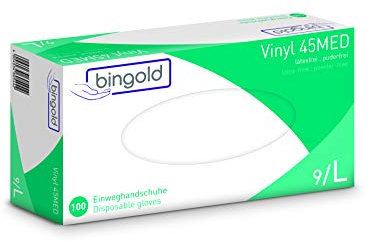 BINGOLD Einmalhandschuhe Vinylhandschuhe Vinyl 45MED transparent, Größe L, 100-er Pack