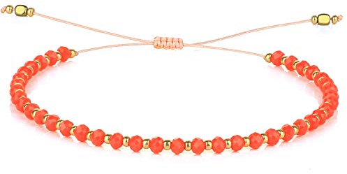 KELITCH Kristall Perlen Armbänder Handgewebte Seil Strang Armbänder Mode Frauen Armreifen Neu (Orange 17H)