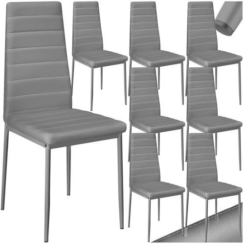 tectake® 8X eleganter ergonomischer Stuhl mit hoher Rückenlehne, 45 x 48 x 98,5 cm, Esszimmerstühle, Küchenstühle, Stühle für Esstisch, Esszimmer, Dining Table, Vorzimmer Möbel Set gepolstert - grau