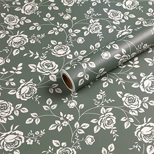 Hode Klebefolie Möbel Blume 40X300cm Selbstklebend Möbelfolie Grün für Schränke Möbel Schlafzimmer Wasserdicht Tapeten Dekorfolie