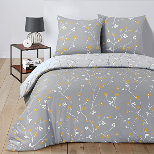 Vision - Wende-Bettwäsche Freya – Bettbezug 200 x 200 cm mit 2 Kissenbezügen für Doppelbett – 100 % Baumwolle