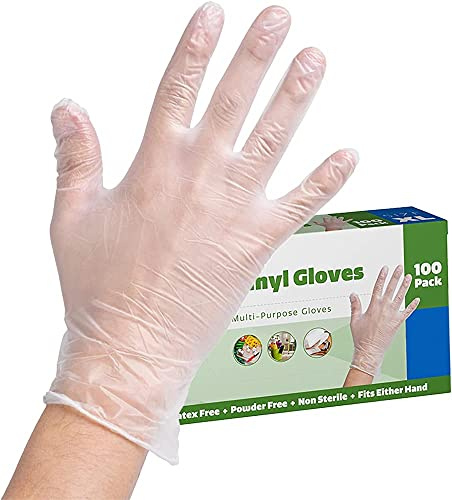 Disposable Gloves, Clear Vinyl Gloves, Powder Free, Latex Free, Medical Exam Gloves, Vinyl Multi-Purpose Gloves, Extra Strong, Disposable Clear Gloves (100, X-Large)