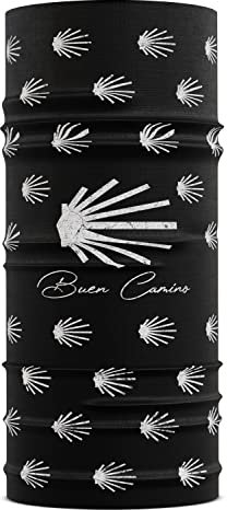 Buen Camino Multifunktionstuch schwarz/weiß – Ultraleichtes Schlauchtuch für den Jakobsweg, Bandana mit Cooling Effekt, schnelltrocknend, nahtlos, atmungsaktiv