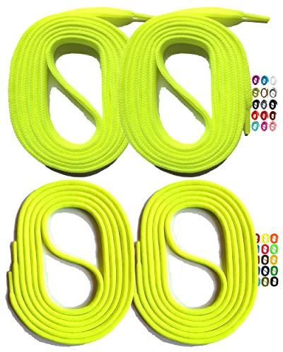 SNORS 2 PAAR flache Schnürsenkel NEONGELB 110cm 6mm - waschbar, reißfest, elastisch, Schuhband für Sportschuhe Sneaker Halbschuhe, Laces Senkel
