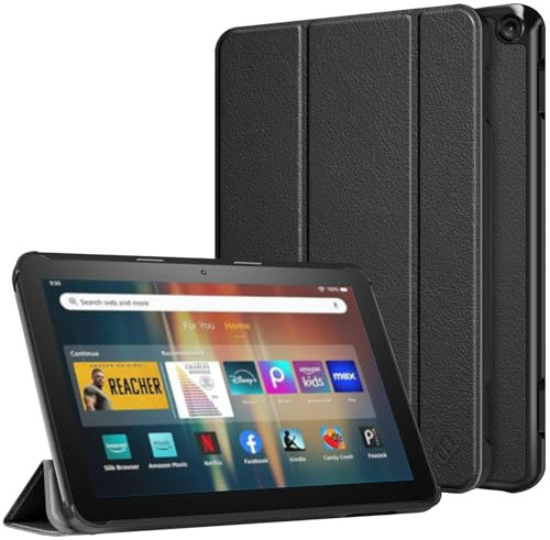 Fintie Hülle für Das Neue Fire HD 8 und Fire HD 8 Plus Tablet 12. Generation&10. Generation 2024/2022/2020 - Ultradünne Leichte Schutzhülle mit Auto Schlaf/Wach Funktion, Schwarz