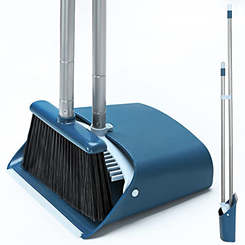 SONCAL Juego de recogedor y escoba de pie con mango extensible de 52 pulgadas de largo para el hogar, interior, cocina, oficina, vestíbulo, limpieza de suelos