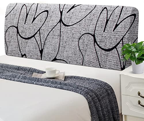 Jaotto Bettkopfteil Hussen Strecken Bett Kopfteilbezug Dehnbar Waschbar Verdicken Spandex All-Inclusive Staubdicht Bett Kopfteil Überzug für Doppelbett Einzelbett(120-140cm,Graue Blumen)