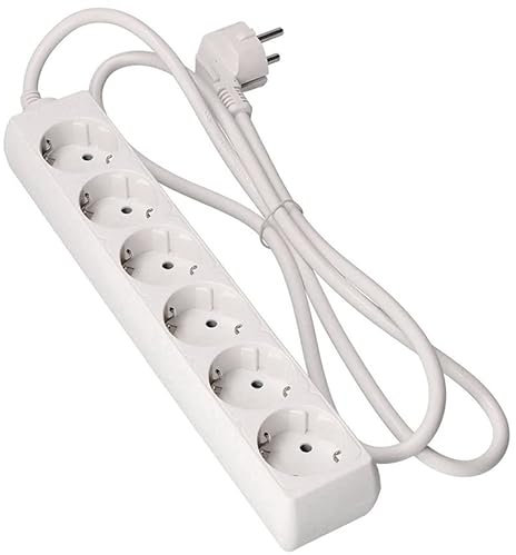 Regleta de 6 vías sin Interruptor, 1,5 m, 3G, 1,0 mm² Blanca para conectar Varios Dispositivos eléctricos simultáneamente.