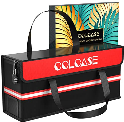 COLCASE Lipo Safe Bag Fireproof Explosionproof Ebike Battery Storage Bag and Lipo Battery Charging Bag with Combination Lock Silicone Coated Fireproof Bag (20 x 5.5 x 9 in)