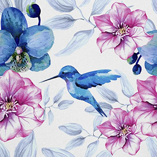 HEKO PANELS Oxford Wasserdichte Meterware Canvas Polyester Stoff Zum Nähen, Dekostoffe Wasserabweisend Blickdicht Blumen Kolibri 2 Meter 155 x 200 cm