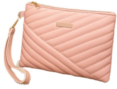 Yurosiay Pochette da donna in pelle PU, grande pochette, alla moda, trapuntata, elegante, con cinturino da polso, 21 x 1,5 x 1,5 cm, colore bianco