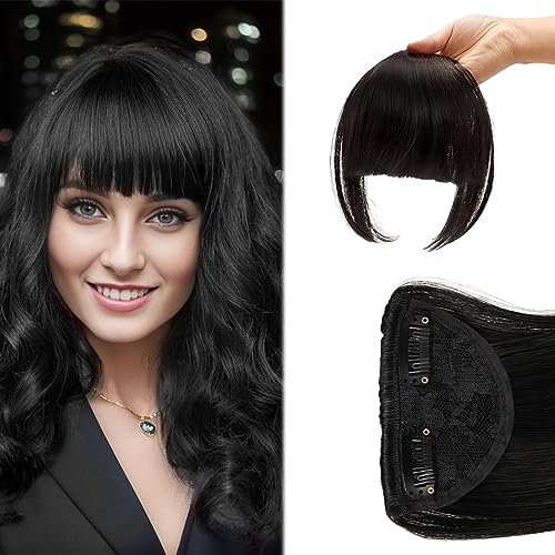 Clip-In Pony Haarteil - Synthetische Haarverlängerungen Front Fringe Extensions - Echthaar Haarteile für Frauen (Schwarz)