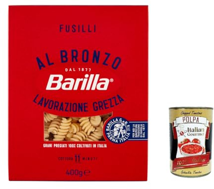 Italian Gourmet Fusilli al Bronzo Pasta italiana bronzegezogen 5 x 400g | Trafilatura ruvida per sughi; aus Hartweizen, kochfest und vielseitig für, Gesamtnettogewicht 2 kg + Kostenlos Polpa 400g