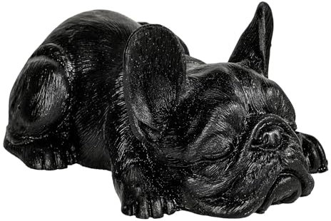 Nupuyai Französische Bulldogge Figur Deko Schwarz, Harz Obsidian Stein Hund Figur Kristall Welpe Statue Edelstein Tier Skulptur für Glücksbringer Heimbüro Dekoration