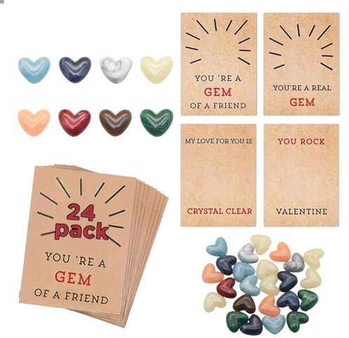 Lilbitty 24 Pack Crystals Card, Valentinstag Geschenkaustauschkarten Kinder lustige Geschenke für Jungen Mädchen Kleinkinder Klassenzimmer Schulparty Gunst