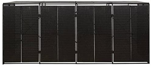 Homgoday Quadruple Wheelie Bin Shed, Durable Metal Wheelie Bin Storage Shed Hideaway, Rattan Effect Dustbin Sheds, Outdoor Patio Garden Container Cover Lockable Black 274x80x117 cm Poly Rattan