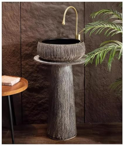 ZTGL Lavandino a Colonna, Lavabo Freestanding, Lavabo Lavandino con Set Rubinetto e Scarico, Lavabo Colonna Ceramiche Vintage per Interni ed Esterni,Without Mirror