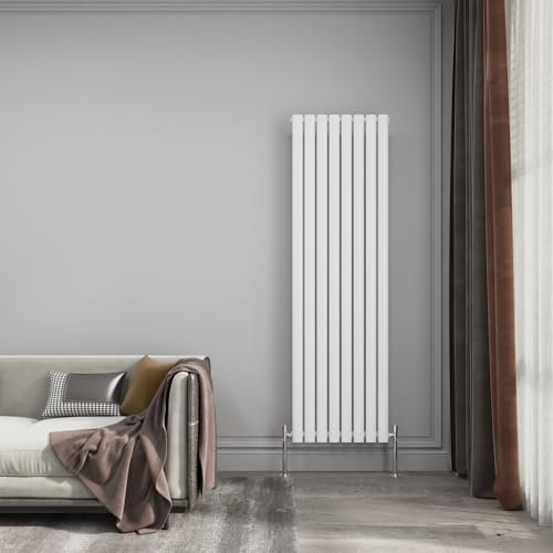 EMKE 1600x472mm Radiator Vertical Column Designer Radiators Oval Single Radiators White Central Heating for Bedroom, Dining Room, Living Room, Study Room