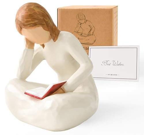 Cuayaes Figuras Decorativas Estatua de Mujeres de Lectura Pintada a Mano con Resina, Regalos de Adornos para el Lector, Decoracion Hogar Modernas para Estantería, Escritorio, Salon