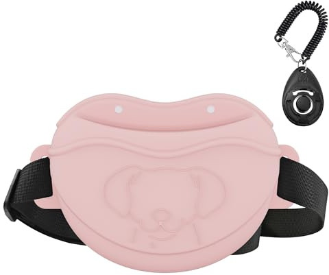 AWINNER Leckerli-Tasche für Hunde, Premium-Silikon, verbesserte 4 starke Magnete, verbesserter Magnetverschluss, verstellbarer Hüftgurt, ideal für Welpentraining und Spaziergänge im Freien, Rosa