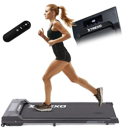 XTREXO Walking Pad W100 Heim-Laufband klappbar – Leise 1 PS Motor, 1-6 km/h, max. 100 kg, Display für Kalorien & Distanz, Schwarz