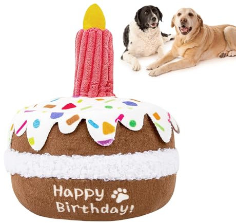VOSSOT Geburtstagstorte – niedliches Quietschspielzeug aus Plüsch für Hunde – Geschenk für Haustiere