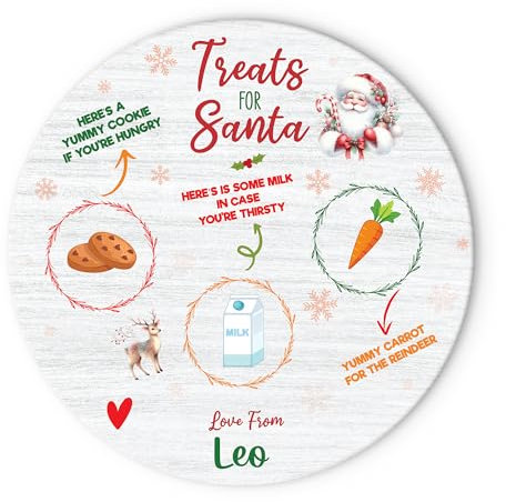 Personalised Santa Plate - Christmas Eve Treats Reindeer Food Wooden Round Board (White)