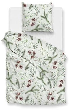 Zo!Home Flanell Bettwäsche 155x220 cm Pino Green Tannenzweige Zapfen Äste