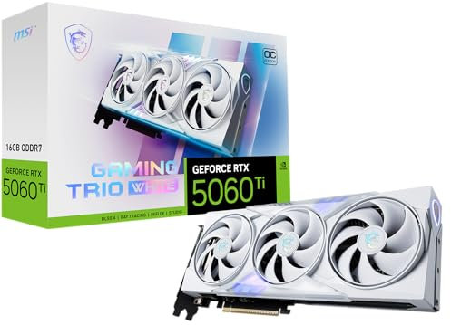 MSI Gaming RTX 5060 Ti 16G Gaming Trio OC Carte Graphique Blanche (16 Go GDDR7, 128 Bits, Performances extrêmes : TBA MHz, DisplayPort x 3 2.1a, HDMI 2.1b, Architecture NVIDIA Blackwell)