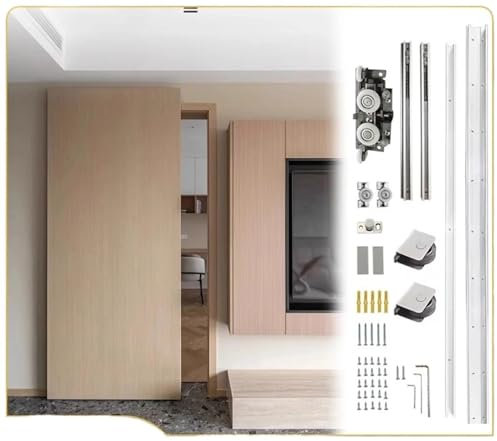 Kit Porte Coulissante, Rail de porte coulissante invisible, amortisseur bidirectionnel, rail de porte en bois, montage latéral(1.2m track set)