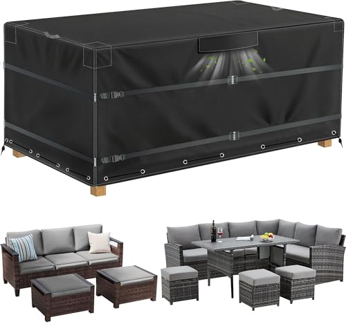 LumiCalyx Gartenmöbel Abdeckung 600D Oxford Wasserdicht Winterfest Schutzhülle – UV-Beständig, Reißfest, Wetterfest, 250 x 150 x 90 cm, für Gartentisch und Stuhl Set