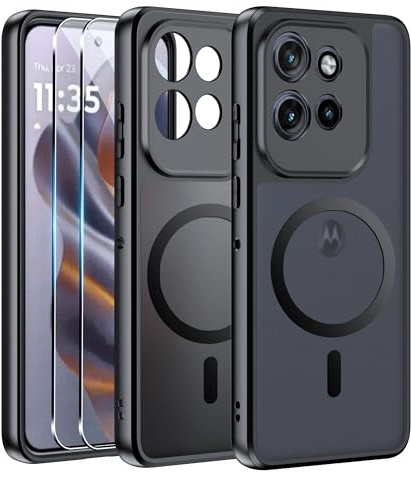 Effcotuo Magnetisch Hülle für Motorola Moto Edge 60 Neo/Edge 50 Neo Case mit Schutzfolie für Panzerglas Displayschutzfolie mit MagSafe Acryl-Schutzhülle Vollständiger Magnet Matt Handyhülle