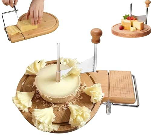 Beech Wood Cheese Curler Shaver with Adjustable Thickness - Tete de Moine & Girolle Curler for Hard, Semi-Hard & Soft Cheese, Chocolate Shaving Tool with Wooden Base (No Lid)