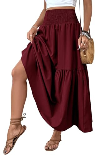 LIAMERHE Jupe Longue Femme d'été Maxi Jupe Bohème Ligne A Taille Haute Élastique Jupes Imprimé Jupe de Plage Jupe de Loisirs Décontractée Chic Taille Unique