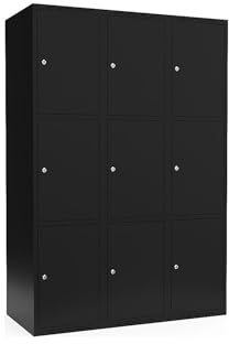 kaiserkraft | 3er-Schließfachschrank Fydor | 3 Abteile | Schwarz | B 1200 mm | Flache Dachform | Zylinderschloss