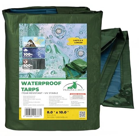 Bio Green Impermeabile 8 x 10 - Telone multiuso resistente - Telone multistrato in pellicola laminata incrociata - ideale per agricoltura, campeggio, copertura per mobili, 100% polietilene